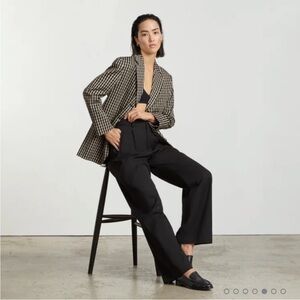 Everlane Women's The Oversized Blazer Buttersmooth Khaki Black Check Print Sz 6